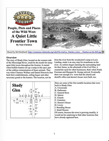 A Review of the Role Playing Game Supplement People, Plots and Places of the Wild West: A Quiet Little Frontier Town
