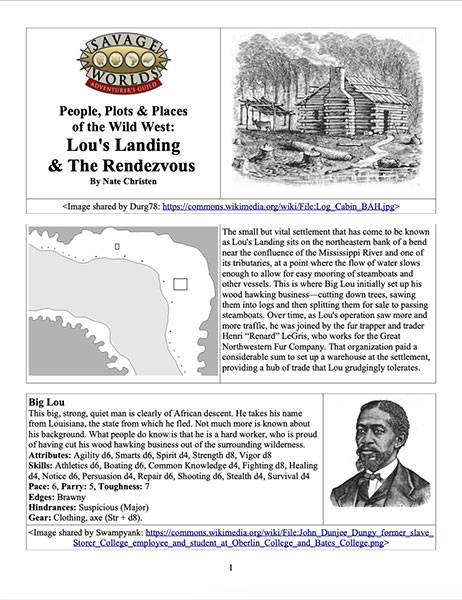 A Review of the Role Playing Game Supplement People, Plots and Places of the Wild West: Lou’s Landing & The Rendezvous
