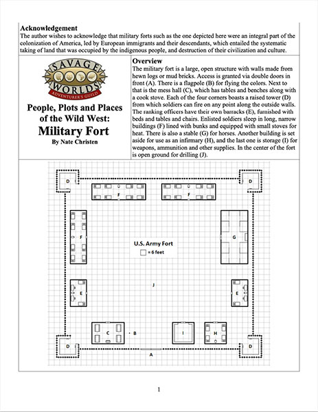 A Review of the Role Playing Game Supplement People, Plots and Places of the Wild West: Military Fort