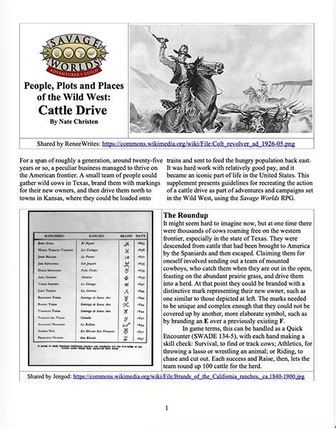 A Review of the Role Playing Game Supplement People, Plots and Places of the Wild West: Cattle Drive