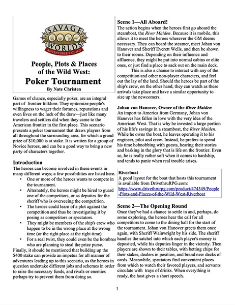 A Review of the Role Playing Game Supplement People, Plots and Places of the Wild West: Poker Tournament
