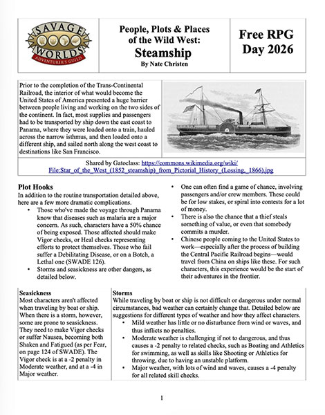 Free Role Playing Game Supplement Review: People, Plots and Places of the Wild West: Steamship