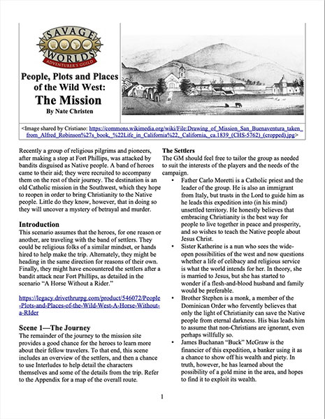 A Review of the Role Playing Game Supplement People, Plots and Places of the Wild West: The Mission